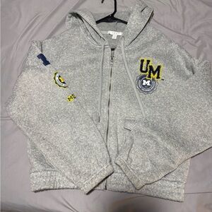 Gray Zip-Up Hoodie with UM Patch